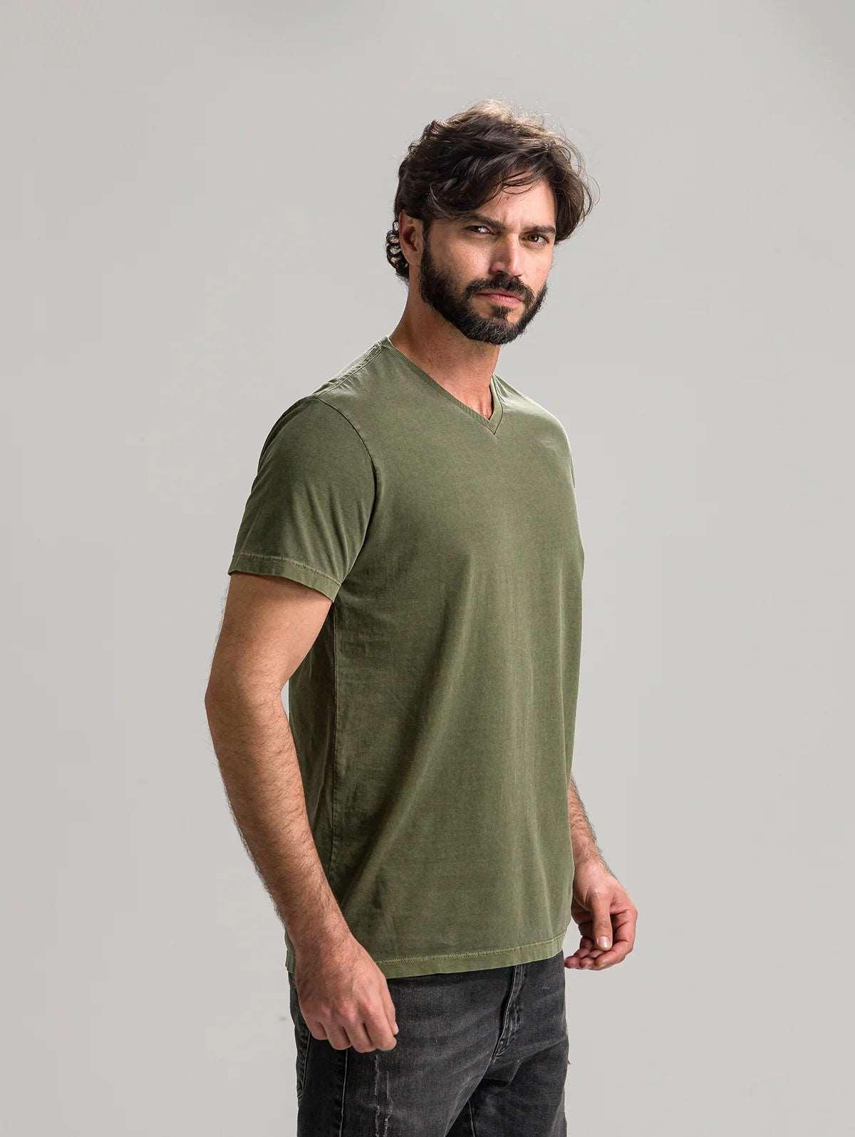 Camiseta Estonada Verde Militar Gola V Kessler - Kessler
